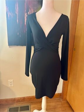 H&M Black Long-Sleeve Wrap-Style V-Neck Dress